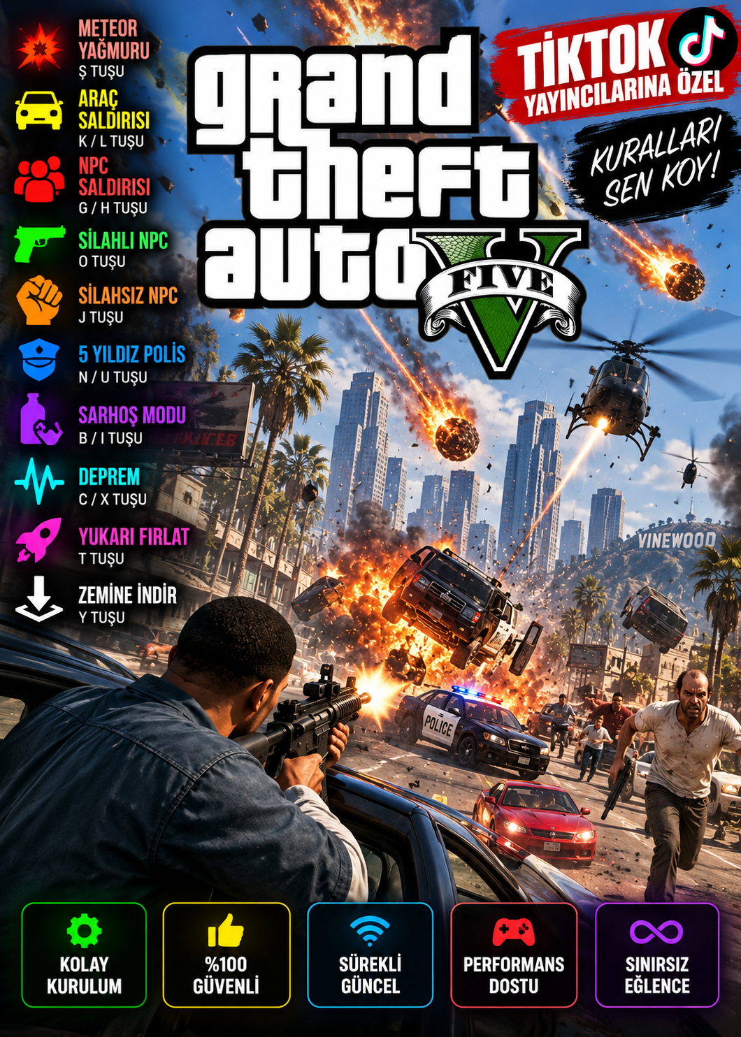 GTA V KAOS MODU v1.0.3 – TikTok Yayıncılarına Özel (1 Aylık Lisans)