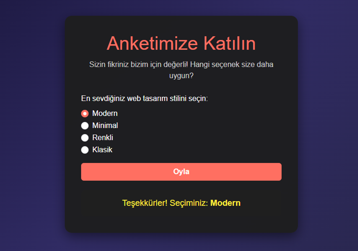 Profesyonel ve Mobil Uyumlu Anket & Oylama Formu – Satışa Hazır!