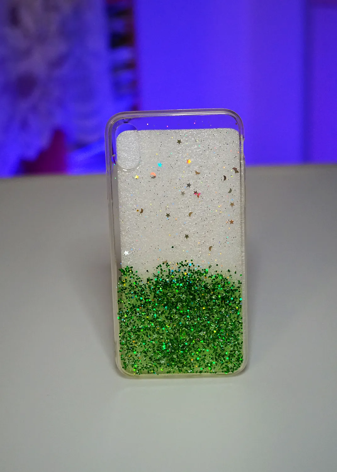Apple iPhone XS Max Yeşil Simli Şeffaf Silikon Kapak