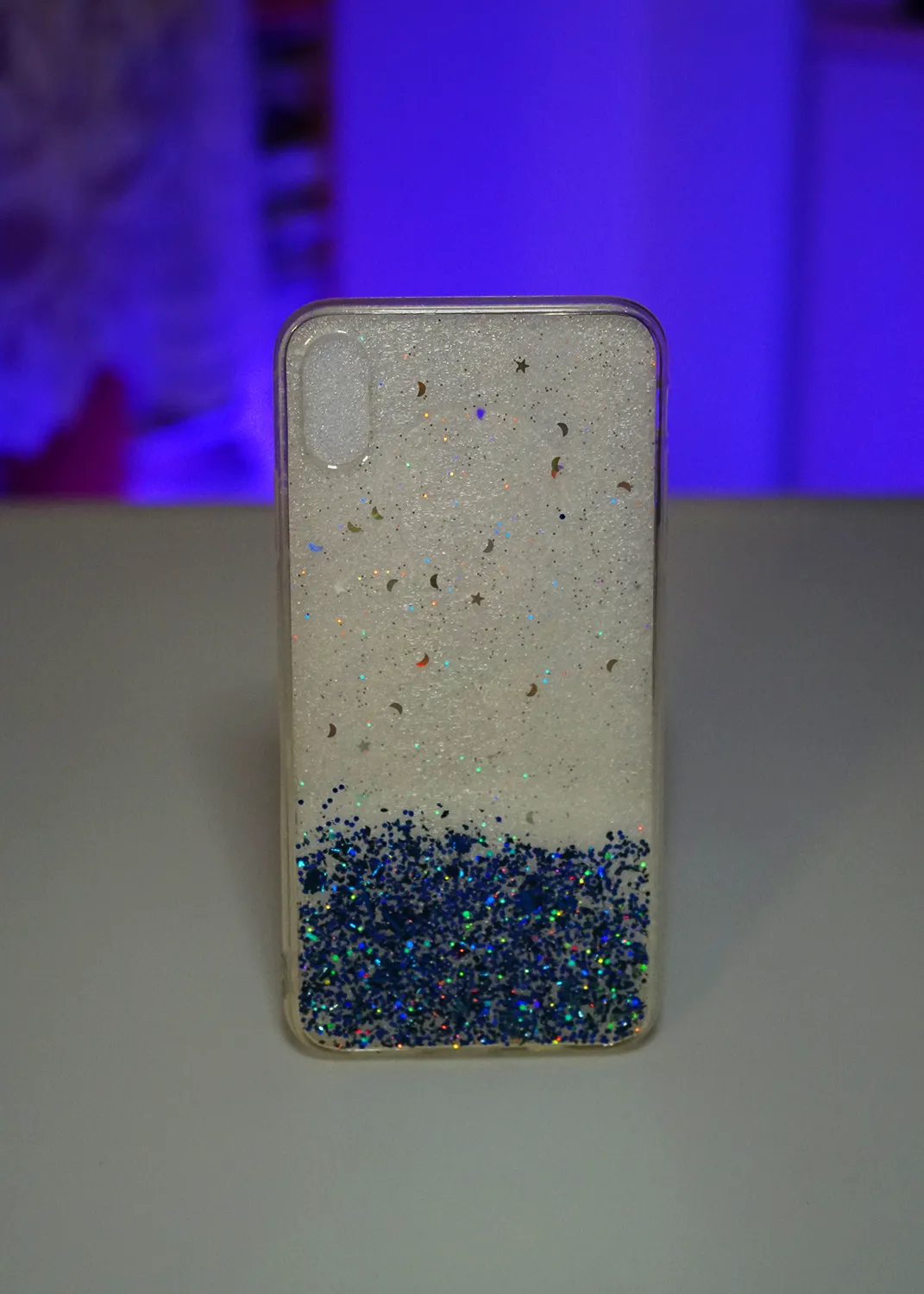 Apple iPhone XS Max Mavi  Simli Şeffaf Silikon Kapak