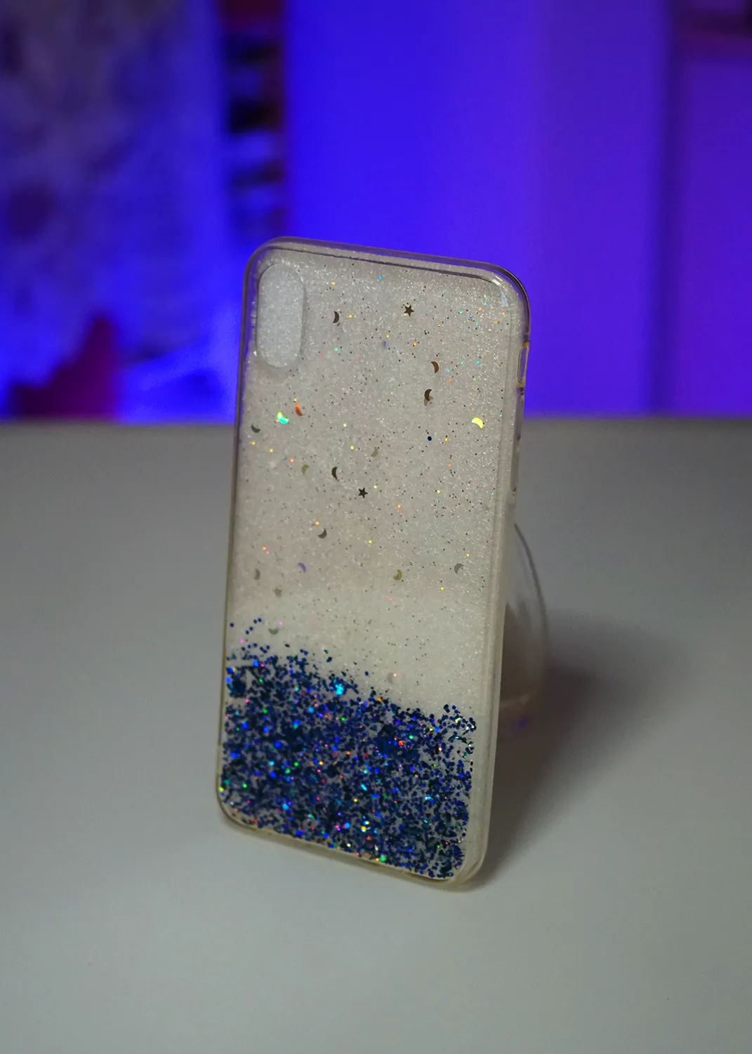 Apple iPhone XS Max Mavi  Simli Şeffaf Silikon Kapak