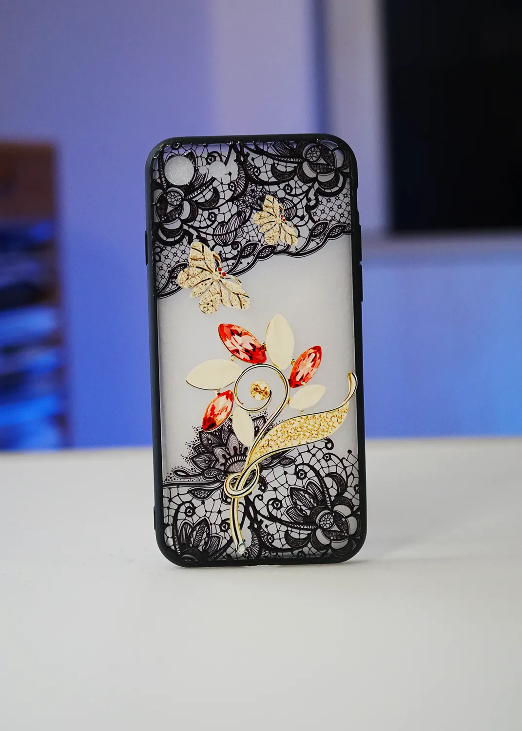 iPhone 7 Uyumlu Çiçek Desenli Şeffaf Telefon Kılıfı