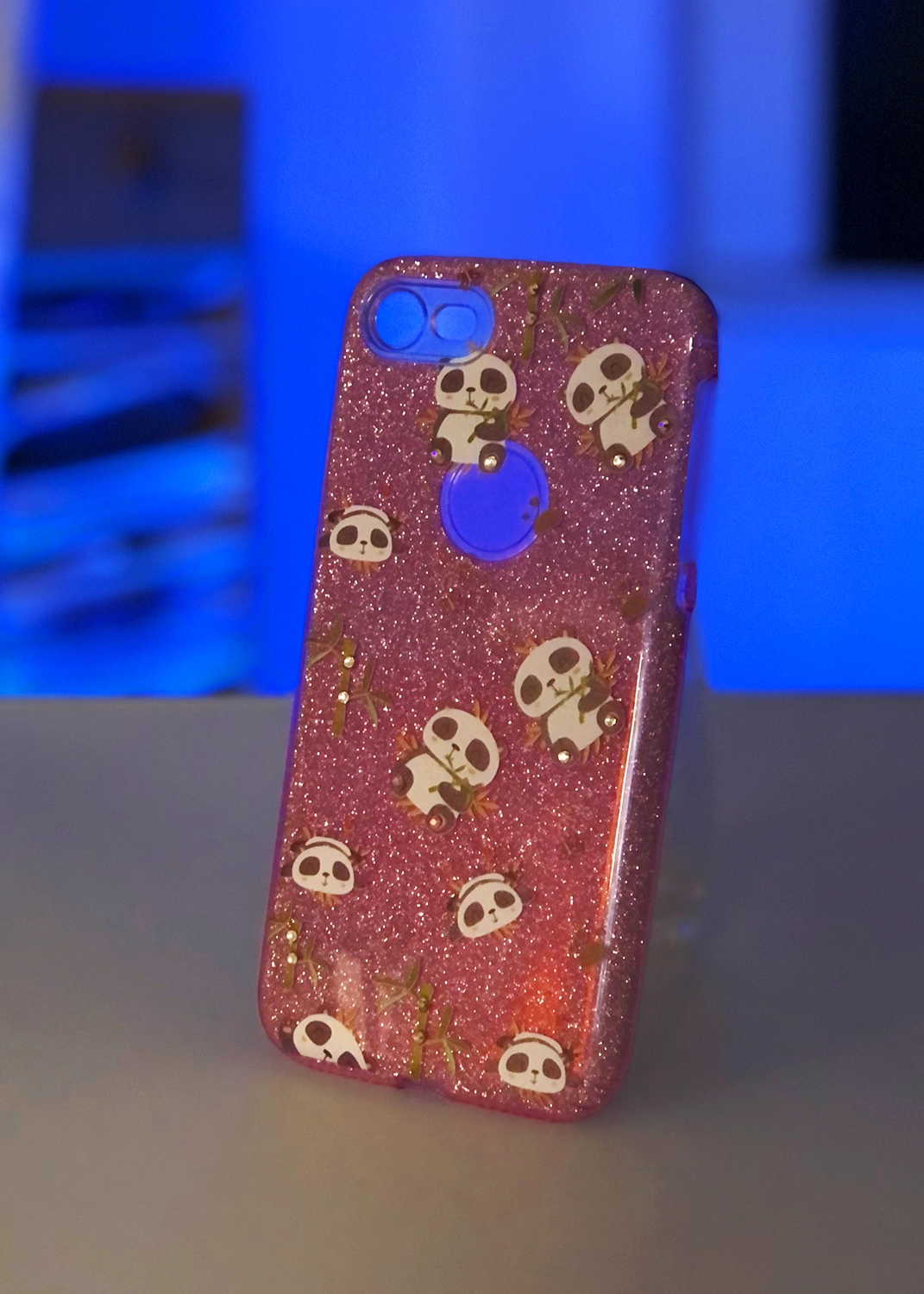 Apple iPhone 7 / 8 / SE 2020 / SE 2022 Pembe Simli Panda Figürlü Telefon Kılıfı