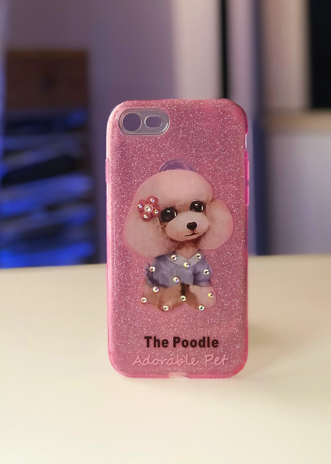 Apple iPhone 7 / 8 / SE (2020) Uyumlu Pembe Glitter Poodle Kılıf