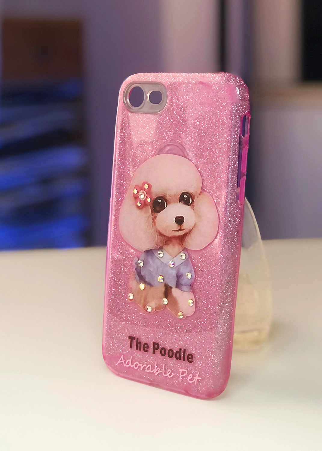 Apple iPhone 7 / 8 / SE (2020) Uyumlu Pembe Glitter Poodle Kılıf